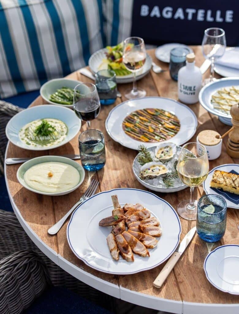 Selection of dishes served on the terrace at Bagatelle Courchevel